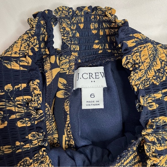 J. Crew Factory Blue Gold Floral Smocked Midi Sleeveless Dress Size 6 - Picture 5 of 9